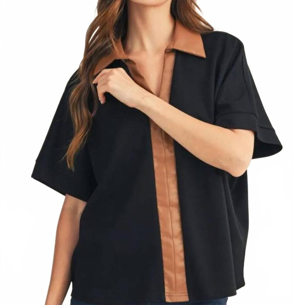NEW JODIFL faux leather accent top in black